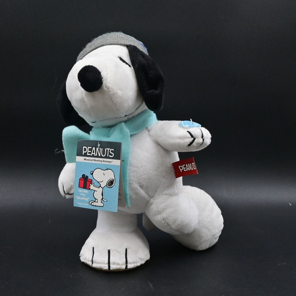 Peanuts Snoopy Ice Skating Animated Musical Plush Stuffed Animal Christmas w/ Ta